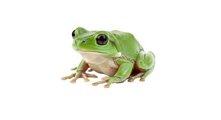 Obraz premium A vibrant green frog with striking eyes against a black background, ready to be observed.