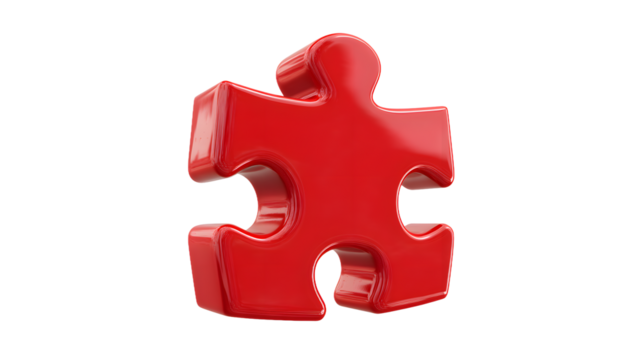 A glossy red puzzle piece, symbolizing connection and problem-solving. - Powered by Adobe