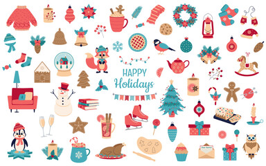 Christmas set. Set of winter and christmas elements. Winter set. Christmas holidays.