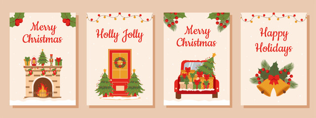 Christmas posters set. Template for greeting card, party invitations, social media.