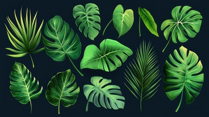 Fototapeta premium Vibrant tropical leaves in various shapes and shades of green