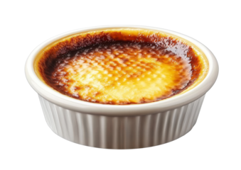 creme brulee custard dessert topped with crispy caramel isolated on a transparent background
