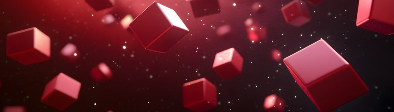 Abstract graphic of many floating red cubes.