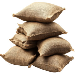 pile of burlap sacks on transparent background