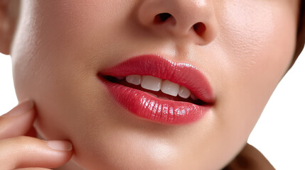 Fototapeta premium Sensual Lips: A close-up view showcases the allure of beautifully defined lips, enhanced by a vibrant red lipstick. The image captures the essence of beauty, confidence, and cosmetic enhancement.