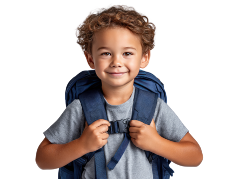 Ready for School: A joyful child, equipped with a backpack, is ready to begin the day's educational journey. Depicting a symbol of eagerness and preparation