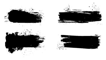 set four black strokes of paint isolated on a white background. Stripes of brush black paint. Vector illustration.