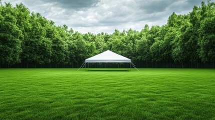 Serene White Tent in a Lush Green Meadow