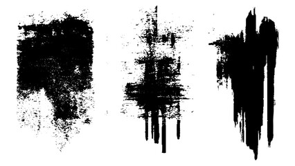 set three black strokes of paint isolated on a white background. 