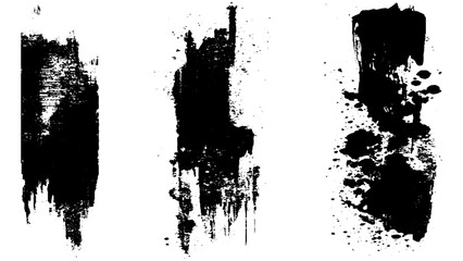 Collection of vector paint bold brush strokes, hand drawn thick grunge lines and rectangle shapes. Sketchy bold Vertical lines. set three black strokes of paint isolated on a white background. 