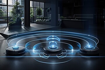 Robotic vacuum cleaners in a modern living space showcasing smart home technology and connectivity