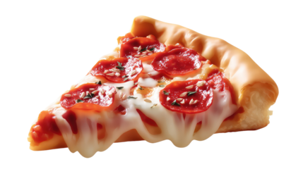 Slice of Pepperoni Pizza: A tantalizing slice of pepperoni pizza, with a crispy crust and melting cheese, delivers a feast for the eyes. The toppings.