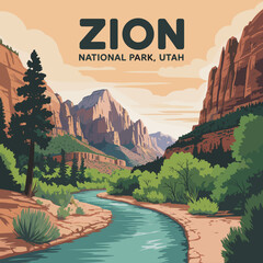 Zion National Park Canyon and River View &ndash; Utah Poster
