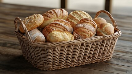 Assorted Breads and Rolls in Rustic Basket Arrangement