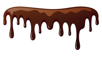 melted chocolate on white background, Sweet brown liquid chocolate drips and flows on white, a delicious dessert design