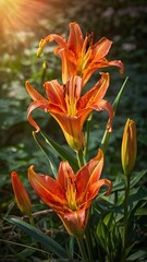 Obraz premium Magnificent Dragon Lilies Tall, Vibrant Blooms in Sunlight