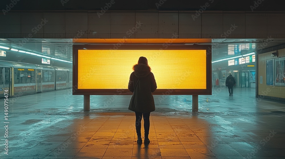 Poster silhouette of a person in front of an illuminated display