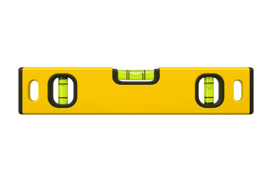 Yellow spirit level measuring balance on transparent background