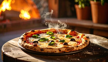 Fresh Pizza with Steam.