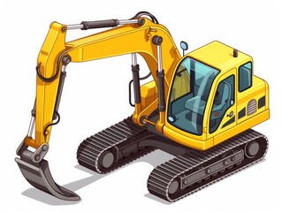 Bright Yellow Excavator Working Machine for Construction Projects