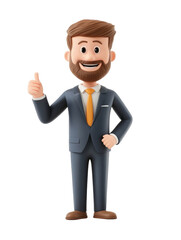 Fototapeta premium Cheerful businessman in suit giving thumbs up signal of approval isolated on transparent background.