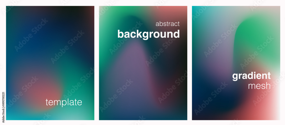 Poster Set of three futuristic vector templates featuring vibrant gradient mesh backgrounds in smooth, colorful blends. Perfect for modern designs, posters, or web graphics.