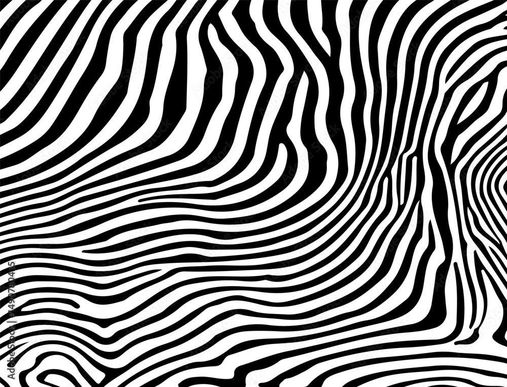 Poster vector illustration features dynamic black and white wavy lines in an abstract, optical art style. i