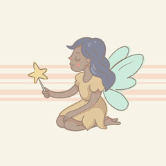 Cartoon Illustration of a Flying Fairy, Whimsical Vector Character