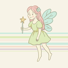 Cartoon Illustration of a Flying Fairy, Whimsical Vector Character