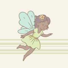 Cartoon Illustration of a Flying Fairy, Whimsical Vector Character