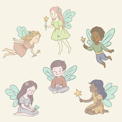 Cartoon Illustration of a Flying Fairy, Whimsical Vector Character