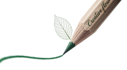 Green Leaf and Pencil Drawing Creative Flow Concept