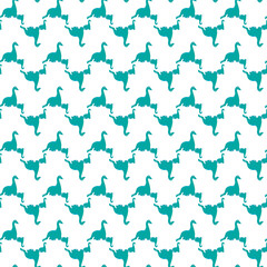 Seamless Dinosaur-Themed Pattern in Green Stylized on White Background