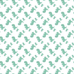 Seamless Pattern of Green Cartoon Dinosaurs on White Background