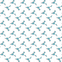 Seamless Pattern of Blue Dinosaurs on White Background for Kids