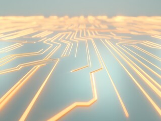 Abstract Glowing Circuit Lines on Futuristic Surface
