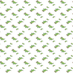 Seamless Pattern of Cute Green Dinosaurs on a White Background