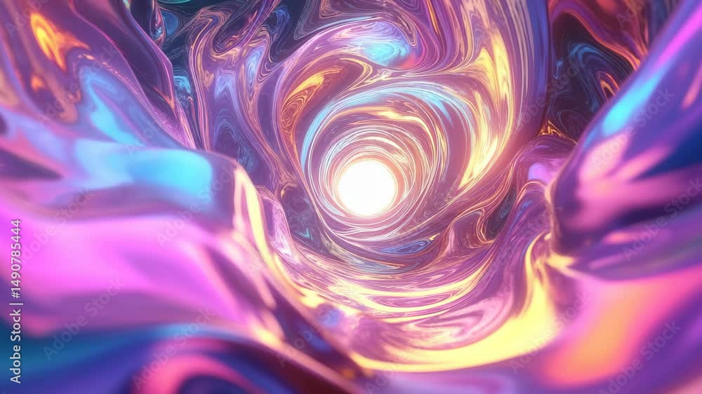 Poster vibrant looped animation of iridescent fluid swirl patterns