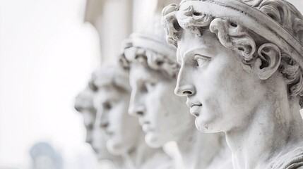 Detailed White Marble Sculptures of Renowned Renaissance Artistry
