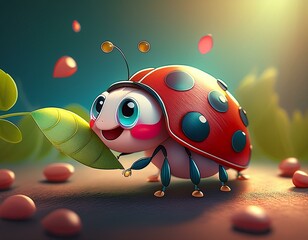 ladybug on a leaf cartoon 
