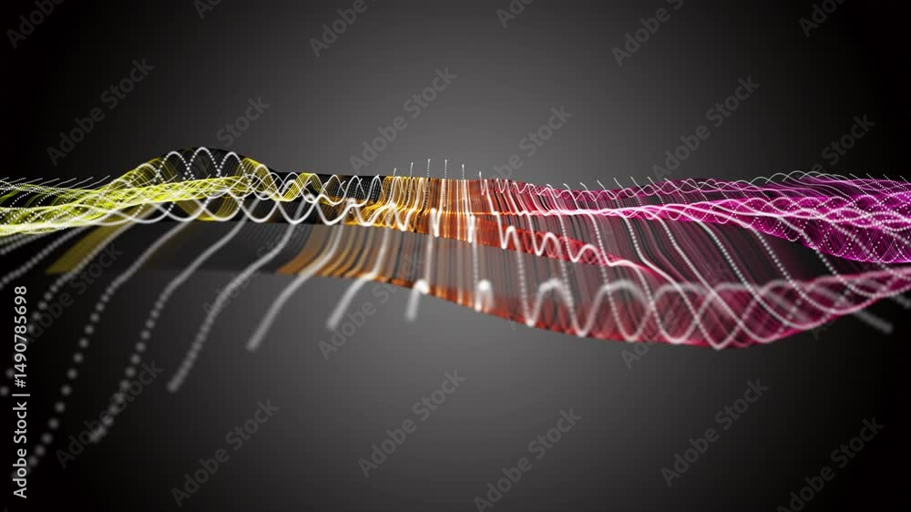 Poster fantastic video animation with particle wave object in slow motion, 4096x2304 loop 4k