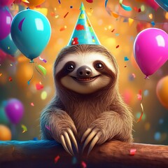 Sloth happy birthday cartoon card 