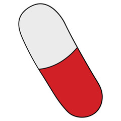 Hand drawn cartoon pill capsule on white background.