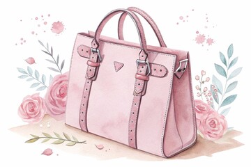 Pink bag watercolor clipart illustration with isolated background