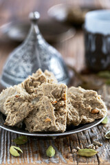 Delicious halva with nuts and sunflower seeds.