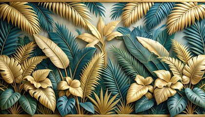 Golden Tropical Leaf Wall Art.