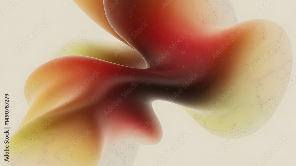 Poster abstract 3d render of fluid organic shapes with warm color gradient