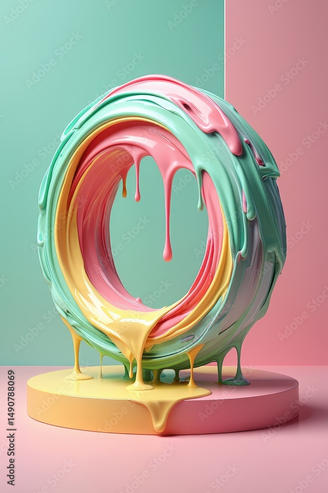 Poster a colorful sculpture of a swirl in the shape of an infinity symbol made from candy-colored icing dri