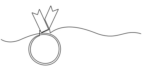 Approved or certified medal continuous one line drawing. Award badge continuous one line drawing. Single line art award badge graphic illustration. Award Ribbon Continuous Line icon.