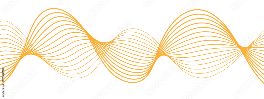Aufkleber Abstract minimalistic wave pattern composed of smooth, orange gradient curves on a white background. Parallel elliptical lines forming with wave rhythm,  harmonious and flowing motion.